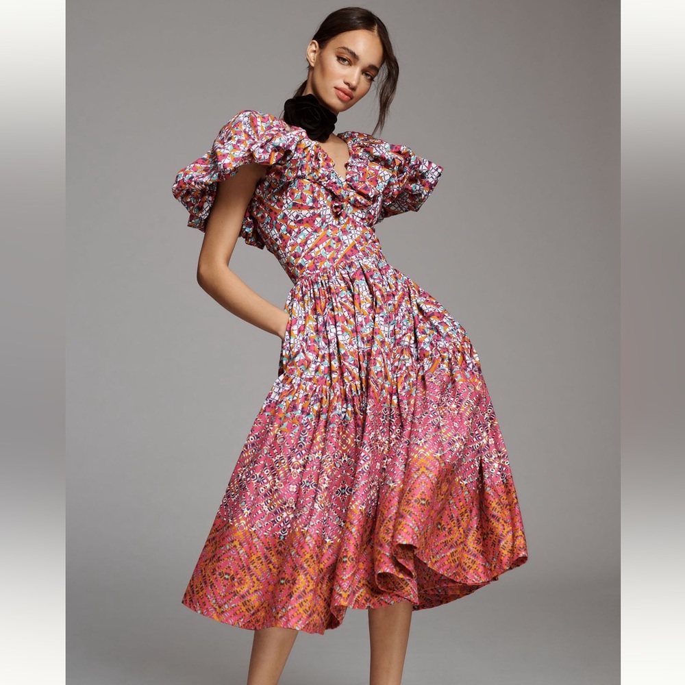 SIKA Lupita V-Neck Ruffle Sleeve Dress